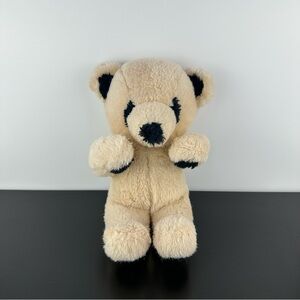 Vintage Beige and Black Teddy Bear Plush Stuffed Animal 13”